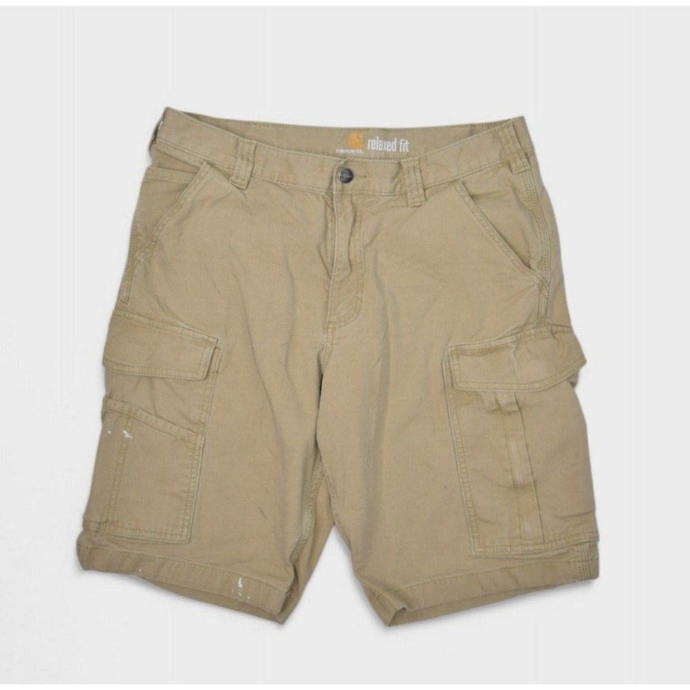 Carhartt Shorts Mens 34 Khaki Canvas Cargo Relaxed Fit Rugged Flex Workwear